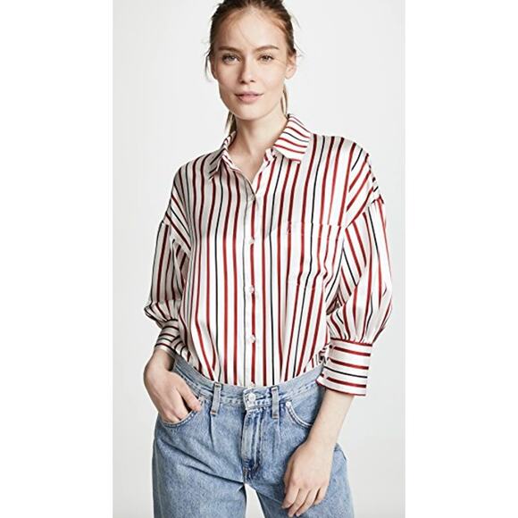 Anine Bing Mia Striped Silk Button Up Shirt Small - Picture 8 of 11